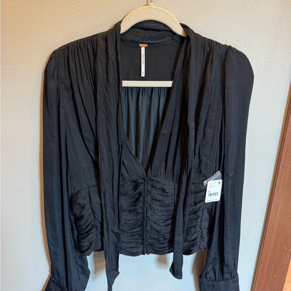NWT FREE PEOPLE ButtonDown MEET ME THERE TieNeck Top